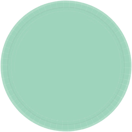 Cool Mint paper plates, 23cm round, pack of 20; stylish and eco-friendly for casual gatherings and events.