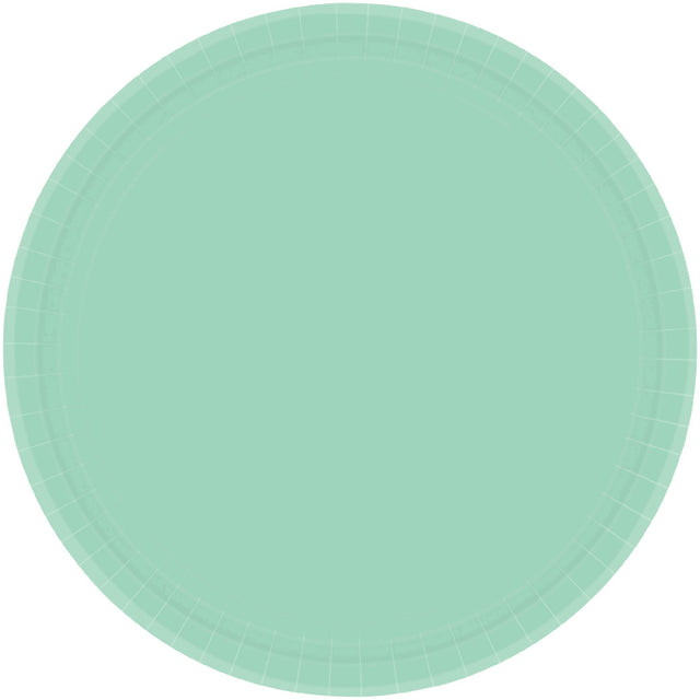 Cool Mint paper plates, 23cm round, pack of 20; stylish and eco-friendly for casual gatherings and events.