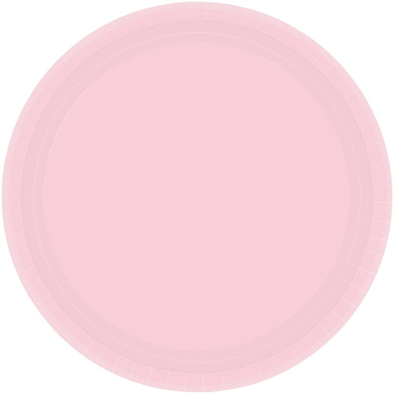 Blush pink 23cm round paper plates, pack of 20, ideal for elegant parties and gatherings with durable, eco-friendly design.