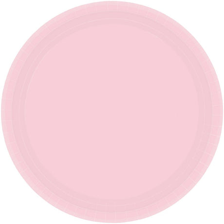 Blush pink 23cm round paper plates, pack of 20, ideal for elegant parties and gatherings with durable, eco-friendly design.