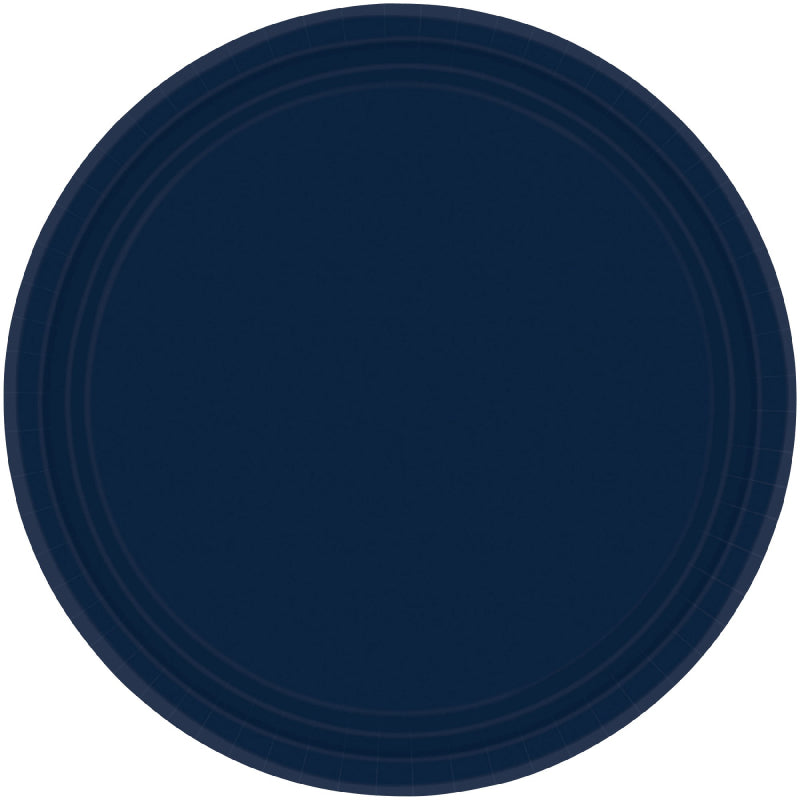 Navy paper plates, 17cm round, pack of 20, stylish and durable for events, picnics, and easy clean-up.