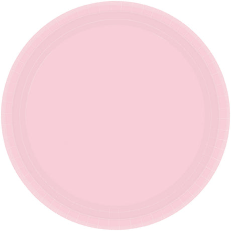 Blush pink 17cm round paper plates, pack of 20, perfect for stylish parties and eco-friendly dining.