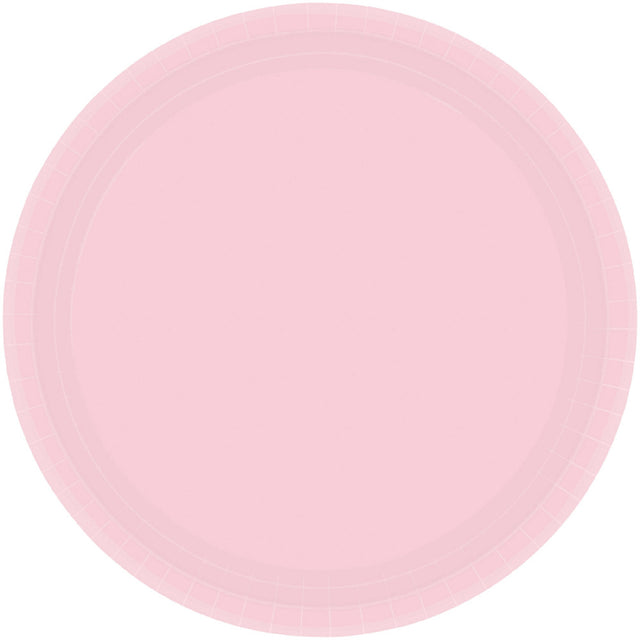 Blush pink 17cm round paper plates, pack of 20, perfect for stylish parties and eco-friendly dining.