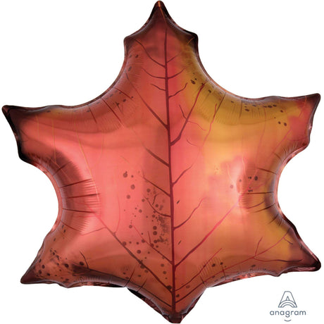 Vibrant 63cm self-sealing foil balloon in the shape of an orange maple leaf, perfect for autumn celebrations and events.