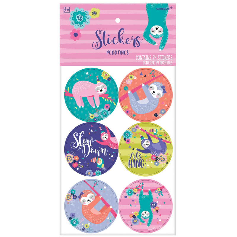 Adorable pack of 24 sloth stickers, featuring various charming designs perfect for planners, scrapbooks, and crafts.