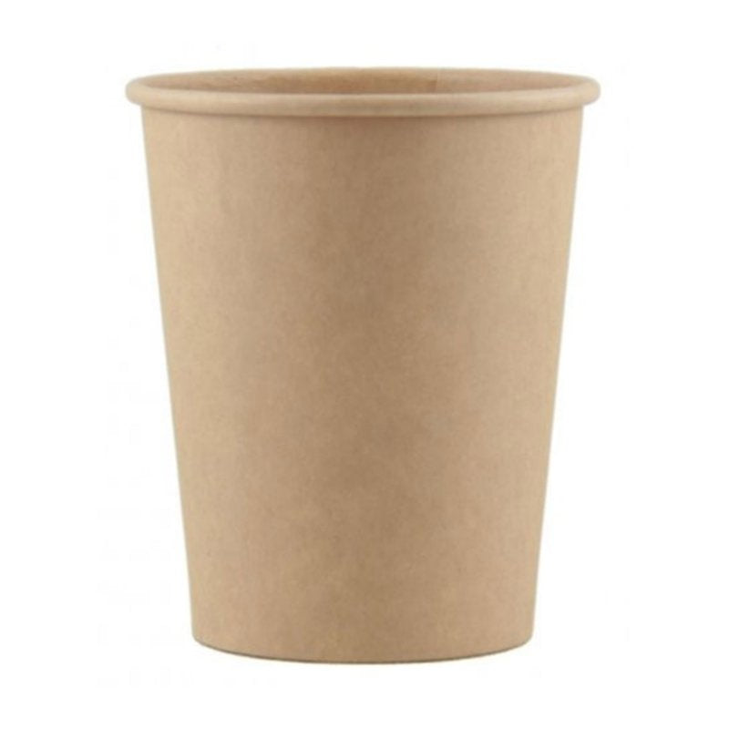 Eco-friendly 9oz Kraft paper cups, pack of 12, perfect for hot or cold drinks at parties and picnics.