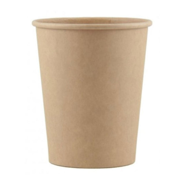 Eco-friendly 9oz Kraft paper cups, pack of 12, perfect for hot or cold drinks at parties and picnics.