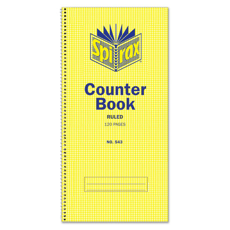 Spirax 543 Counter Book, feint ruled, 120 pages, 297x135mm, spiral bound for easy writing and clear duplicate entries.