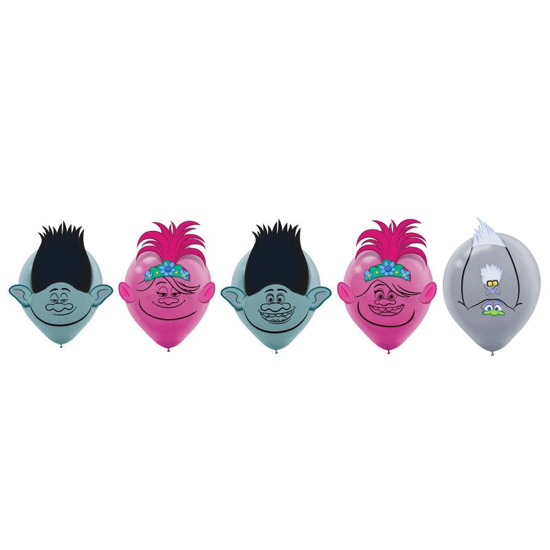 Colorful Trolls-themed latex balloons, 30cm, perfect for parties; pack of 6 for vibrant decorations and fun gatherings.