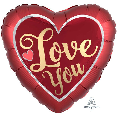 Jumbo HX Love You Satin Sangria & Gold Balloon, 71cm, self-sealing foil, perfect for romantic celebrations and decor.