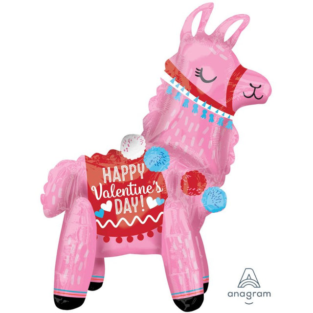 Whimsical standing llama decoration with balloons for Valentine's Day, measuring 45cm x 55cm, adds cheer to any celebration.