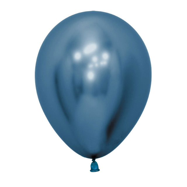 Pack of 50 Metallic Reflex Blue Latex Balloons for celebrations, featuring a vibrant hue and reflective finish for elegant decor.