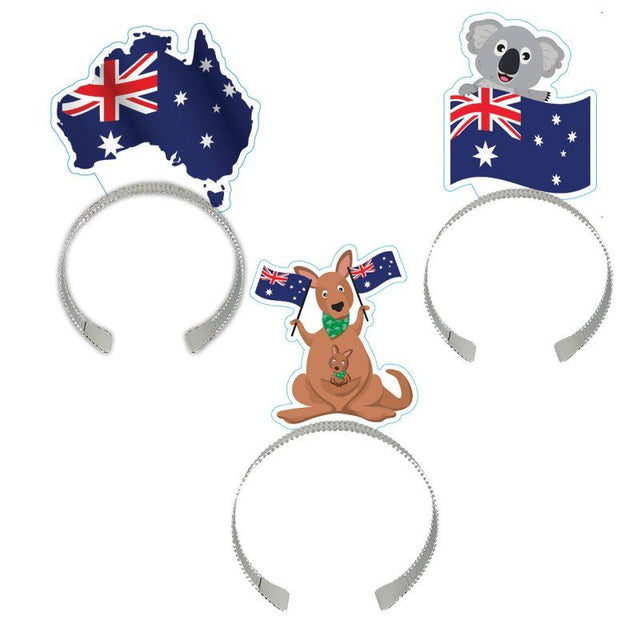 Vibrant Australia flag headbands in a pack of 8, perfect for sporting events and celebrations to show patriotic spirit.