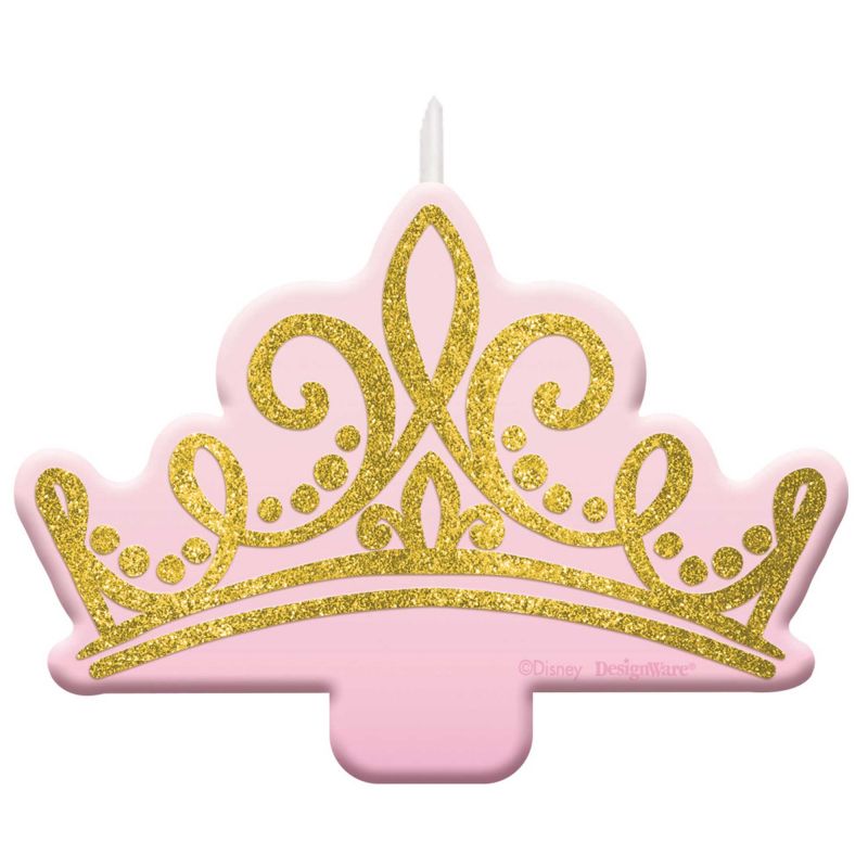 Enchanting Disney Princess glittered crown candle, 6cm x 9cm, perfect for themed decor and creating a magical atmosphere.