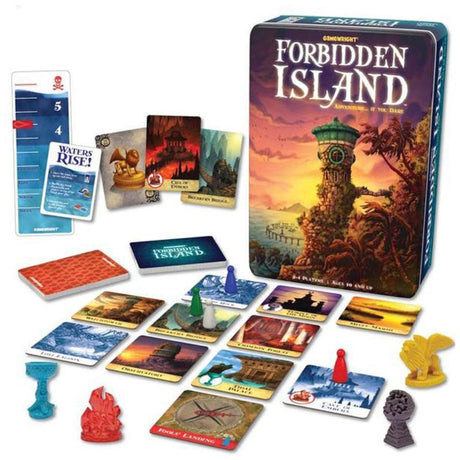 Cooperative card game, Forbidden Island, where 2-4 players race to retrieve treasures before the island sinks.