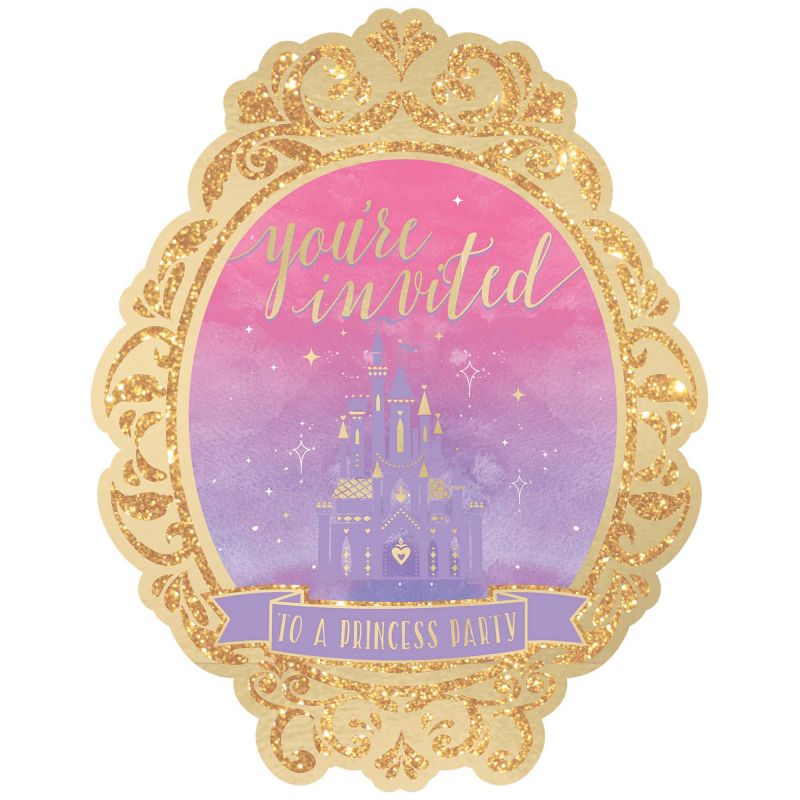 Disney Princess Once Upon A Time Deluxe Glittered Invitations - (Pack of 8)