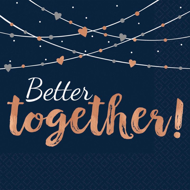 Elegant navy lunch napkins with 'Better Together' in hot stamp, perfect for weddings and bridal celebrations, pack of 16.