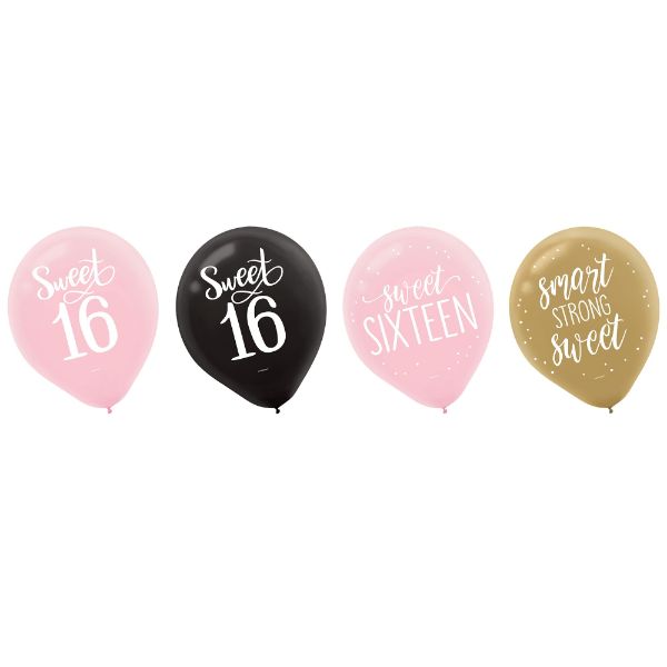 Elegant Sixteen Blush latex balloons in assorted soft colors, perfect for stylish celebrations and memorable events.