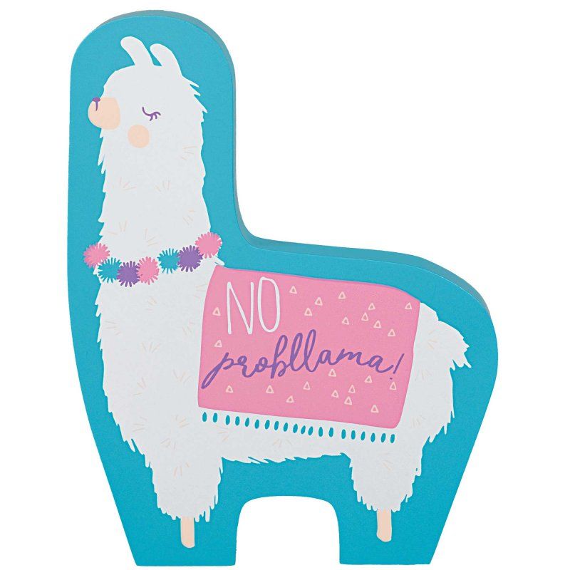 Charming Llama Fun Mini Standing MDF Sign, perfect whimsical decor for coffee tables, desks, or shelves.