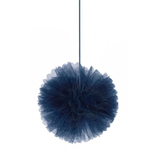 Navy fluffy tulle hanging decorations in a pack of 3, perfect for weddings and events, adding elegance and charm.