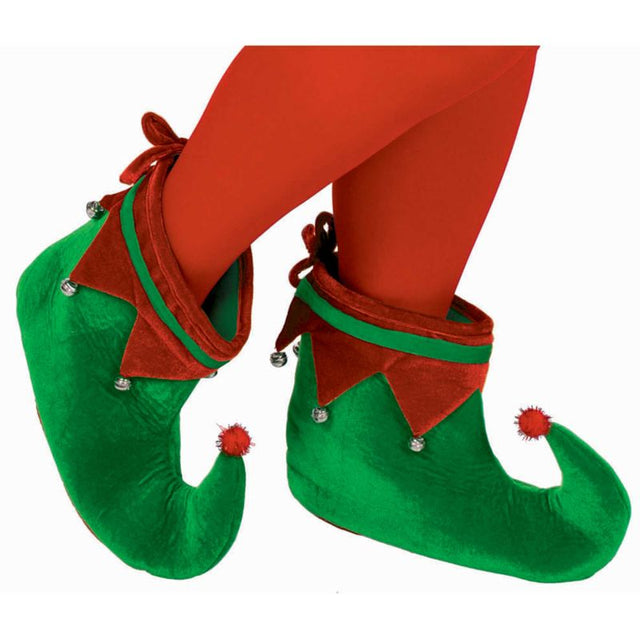 Adult-sized Elf Shoes with bells, perfect for holiday festivities, crafted for comfort and cheerful celebration.