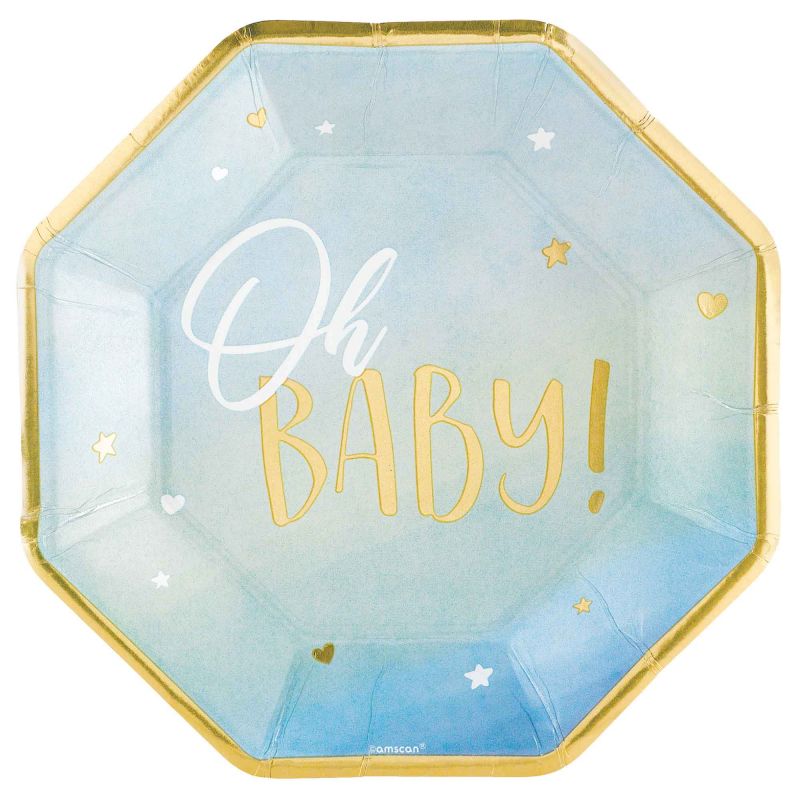 Oh Baby Boy 10 1/2" / 26cm Shaped Banquet Plates Metallic - (Pack of 8)
