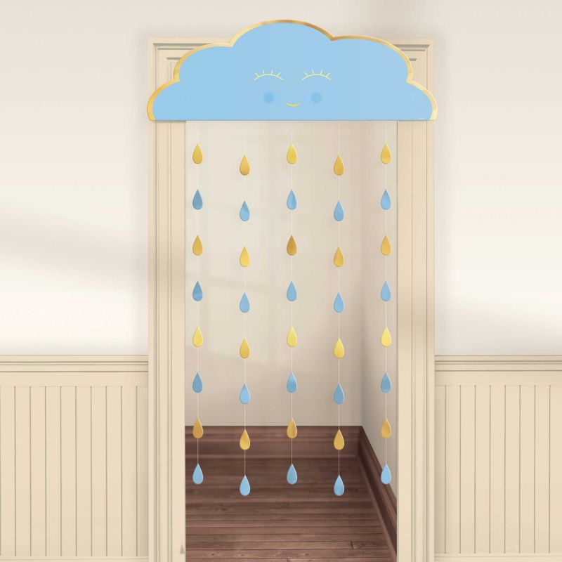 Whimsical Oh Baby Boy Door Curtain, 98cm x 1.92m, ideal for nursery decor and privacy, made of cardboard and foil.