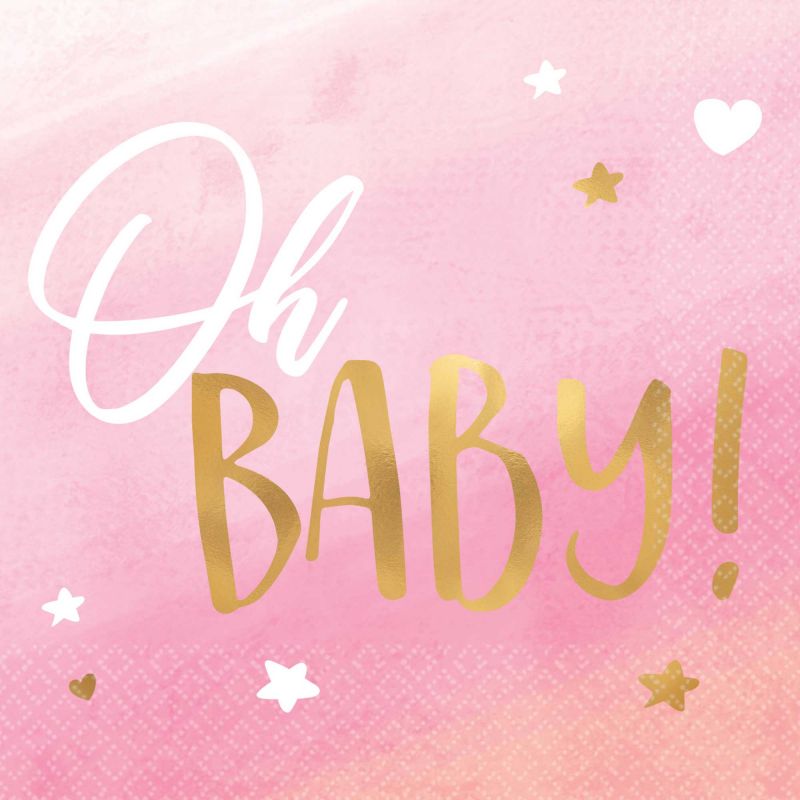Oh Baby Girl Beverage Napkins Hot Stamped - (Pack of 16)