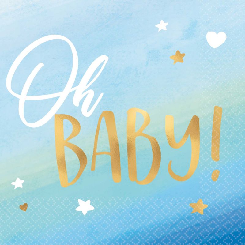 Oh Baby Boy Beverage Napkins Hot Stamped - (Pack of 16)