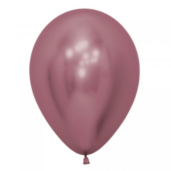 Pack of 50 Sempertex 12cm metallic reflex pink latex balloons, perfect for adding glamour to celebrations and events.