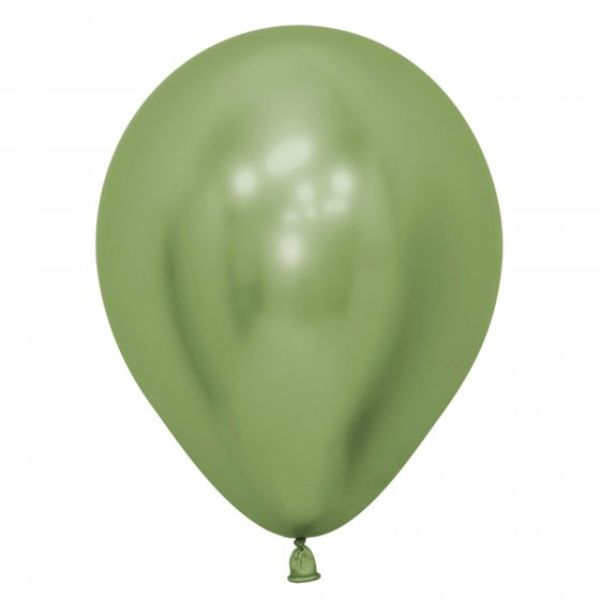 Pack of 50 Metallic Reflex Lime Green Balloons, 12cm, perfect for vibrant decorations at celebrations and events.