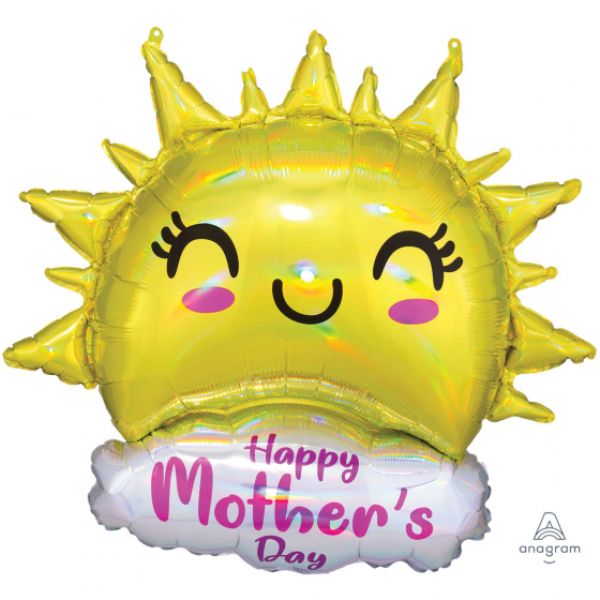 Iridescent Happy Sun balloon, 73cm x 68cm, perfect for Mother's Day celebrations, adding joy and sparkle to the occasion.