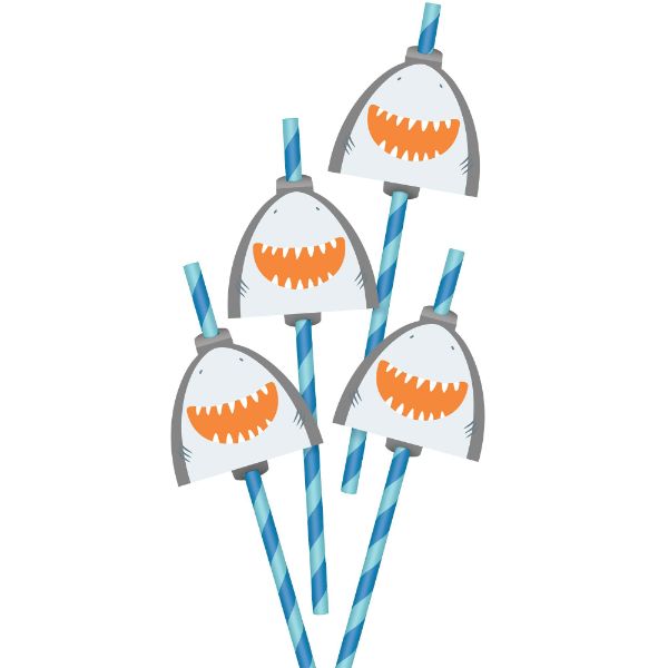 Pack of 12 fun shark head straws, perfect for ocean-themed parties and eco-friendly celebrations.