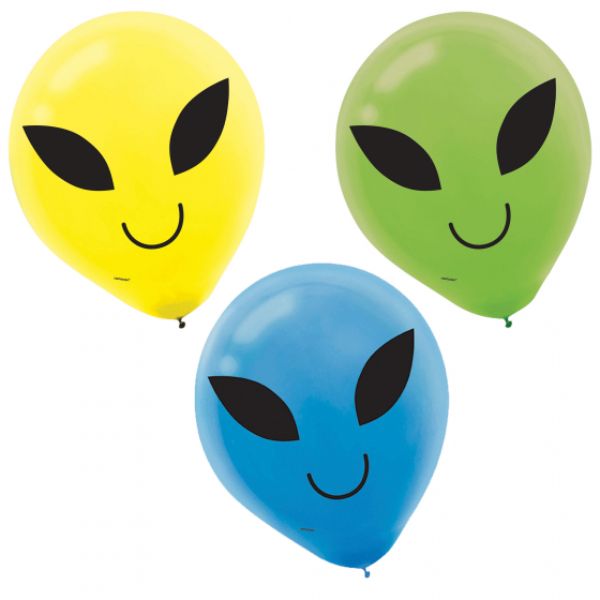 Colorful 30cm printed latex balloons with a space theme, perfect for birthday celebrations and party decor, pack of 15.