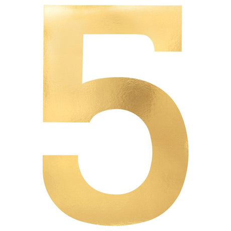 Small gold foil number 5 cutouts in a pack of 6, perfect for elegant celebrations and DIY decorations, measuring 23cm each.