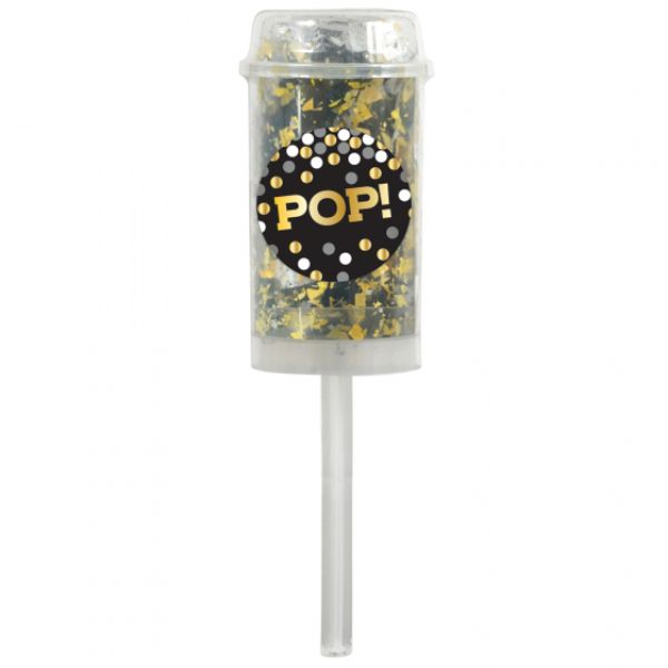 Black, silver, and gold foil confetti poppers in a pack of 2, perfect for weddings and celebrations.