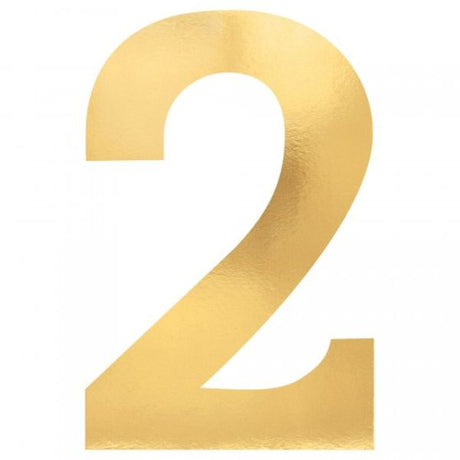 Small gold foil number 2 cutouts, 23cm each, perfect for elegant party decor and cake toppers (pack of 6).