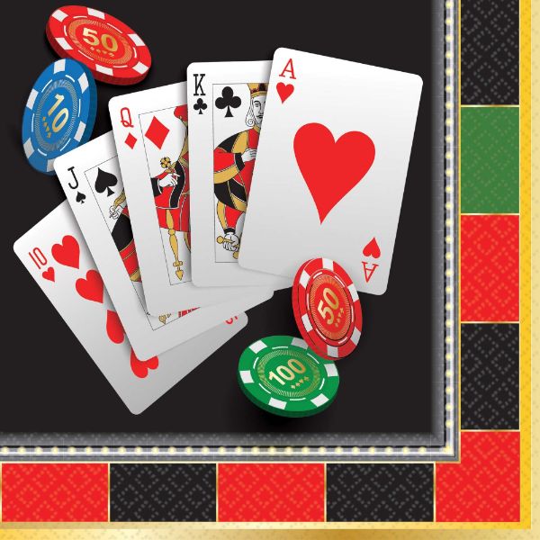 Vibrant Roll The Dice Casino Beverage Napkins featuring a playful dice design, perfect for game nights and parties.