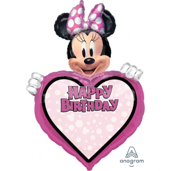 SuperShape XL Minnie Mouse birthday balloon, 63cm x 86cm, personalized for kids' parties, vibrant and durable decoration.