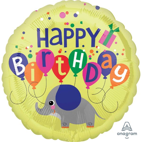 Vibrant 45cm elephant foil balloon featuring "Happy Birthday" for whimsical party decor and unforgettable celebrations.