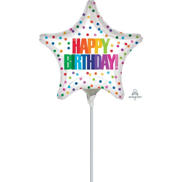 Vibrant 22cm Happy Birthday Colour Dots Balloon with cheerful dots, perfect for festive decorations and celebrations.