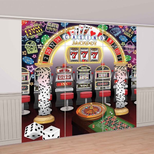 Vibrant casino scene setter kit with 9 panels, perfect for creating an immersive party atmosphere.