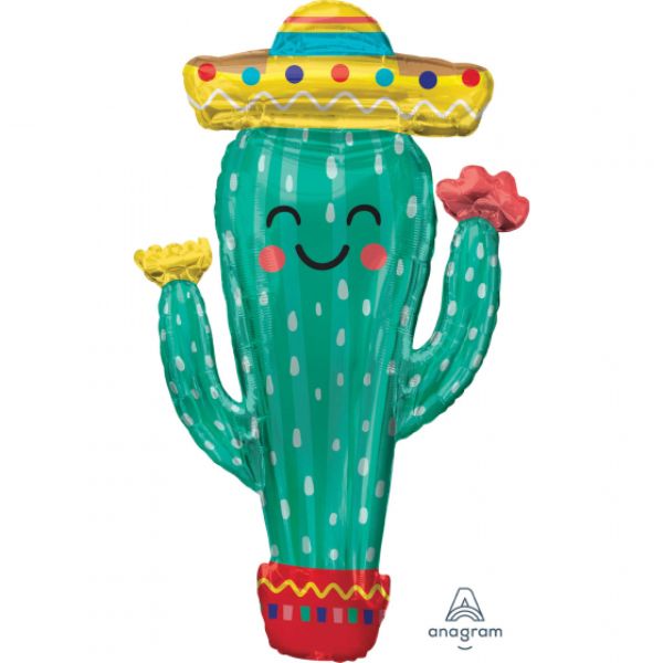 Vibrant SuperShape XL Fiesta Cactus balloon, 60cm x 96cm, perfect for festive celebrations and parties.