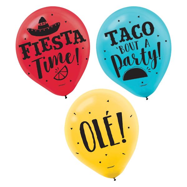 Vibrant pack of 15 Fiesta 12" assorted latex balloons, perfect for colorful party decorations and celebrations.