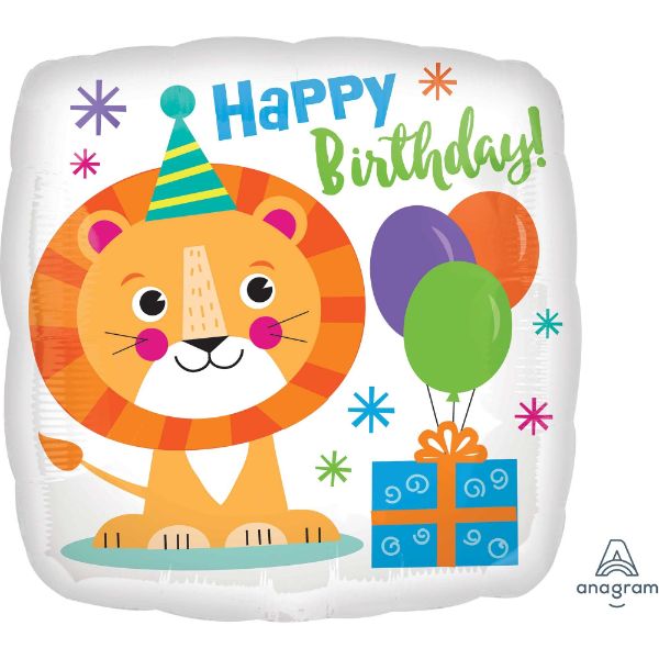 Vibrant 45cm helium balloon featuring a cute lion, perfect for jungle-themed birthday celebrations.