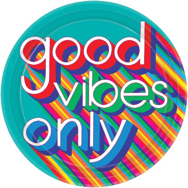 Good Vibes 70's Round Paper Banquet Plates 10 1/2" / 26cm (Pack of 8)