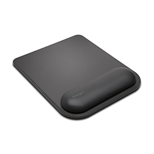 Kensington Ergosoft Mousepad in black with ultra-soft wrist rest and gel cushioning for ergonomic comfort and optimal tracking.