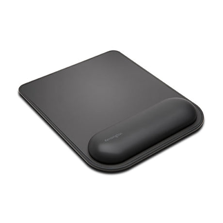 Kensington Ergosoft Mousepad in black with ultra-soft wrist rest and gel cushioning for ergonomic comfort and optimal tracking.