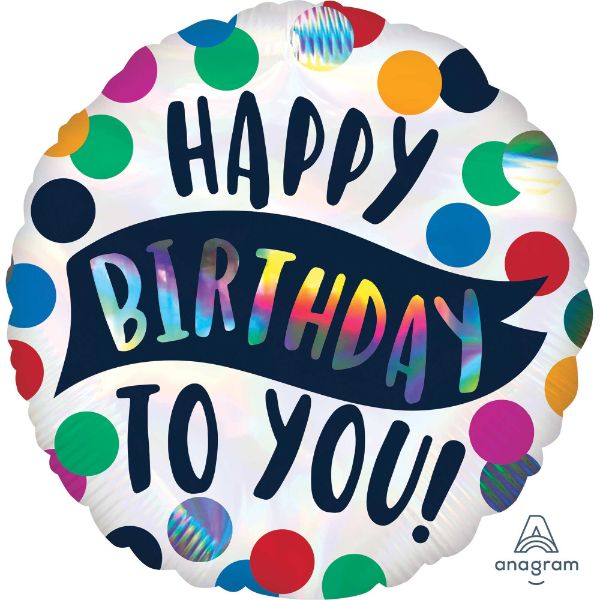 Holographic 45cm "Happy Birthday To You" balloon adding festive charm to any birthday celebration.