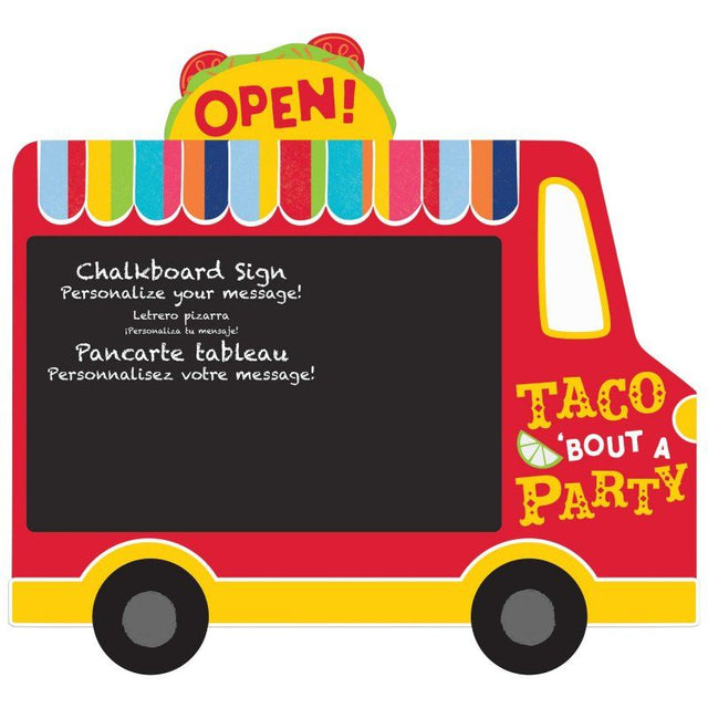 Festive chalkboard easel sign for taco trucks, ideal for daily specials and vibrant messages, 33cm x 35cm size.